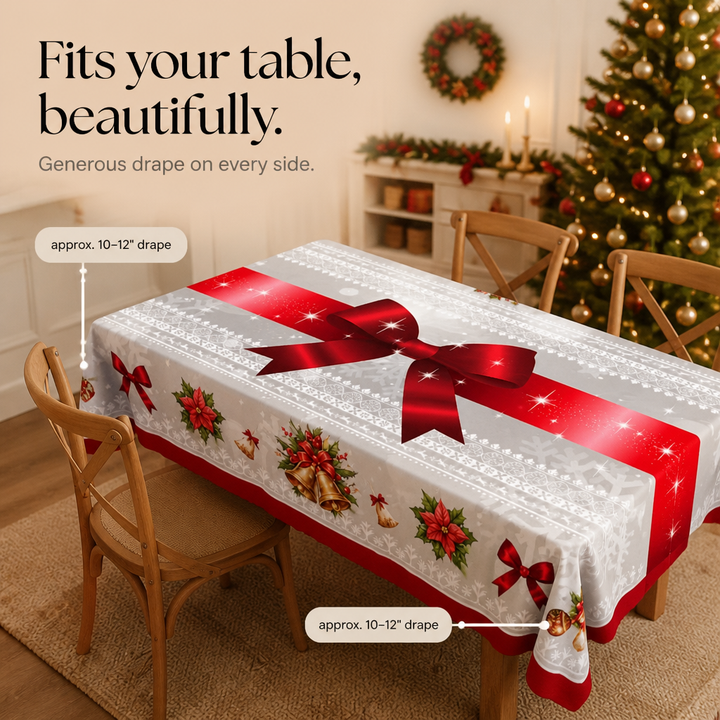 Holly Hearth | Weihnachts-Tischdecke mit Rote-Schleifen-Druck