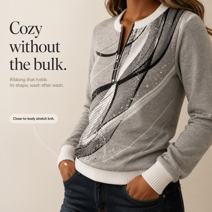 Lineora | Damen Half-Zip Sweatshirt mit abstraktem Druck