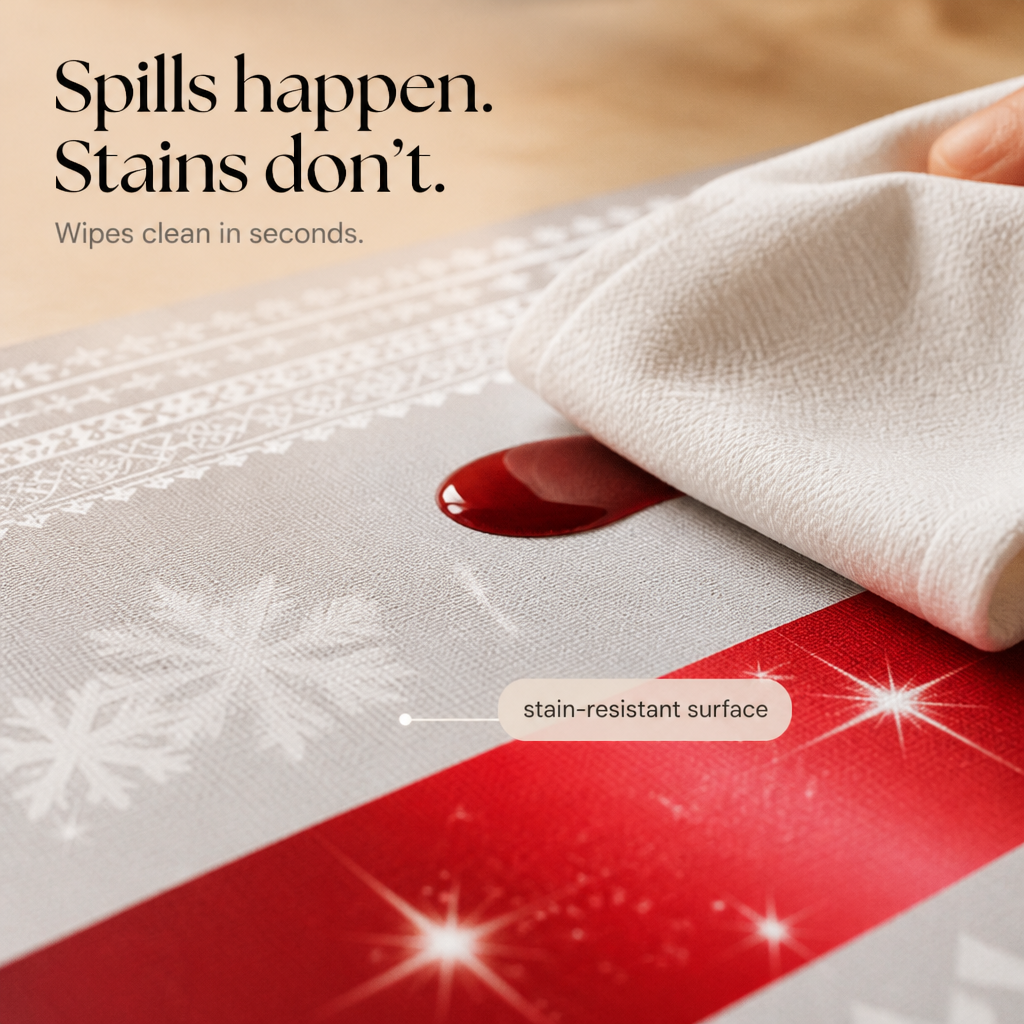 Holly Hearth | Weihnachts-Tischdecke mit Rote-Schleifen-Druck