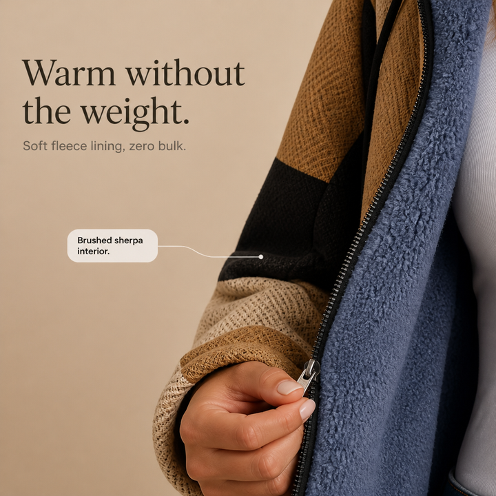 Patchwork Poise | Damen Kapuzenjacke mit geometrischem Colorblock