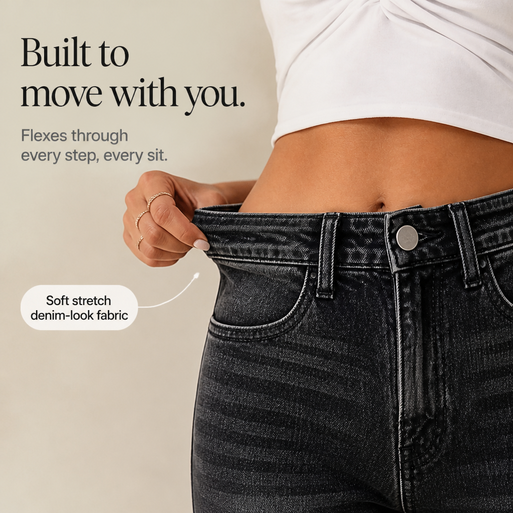 Damen Schlagjeans Hohe Taille Whisker Waschung