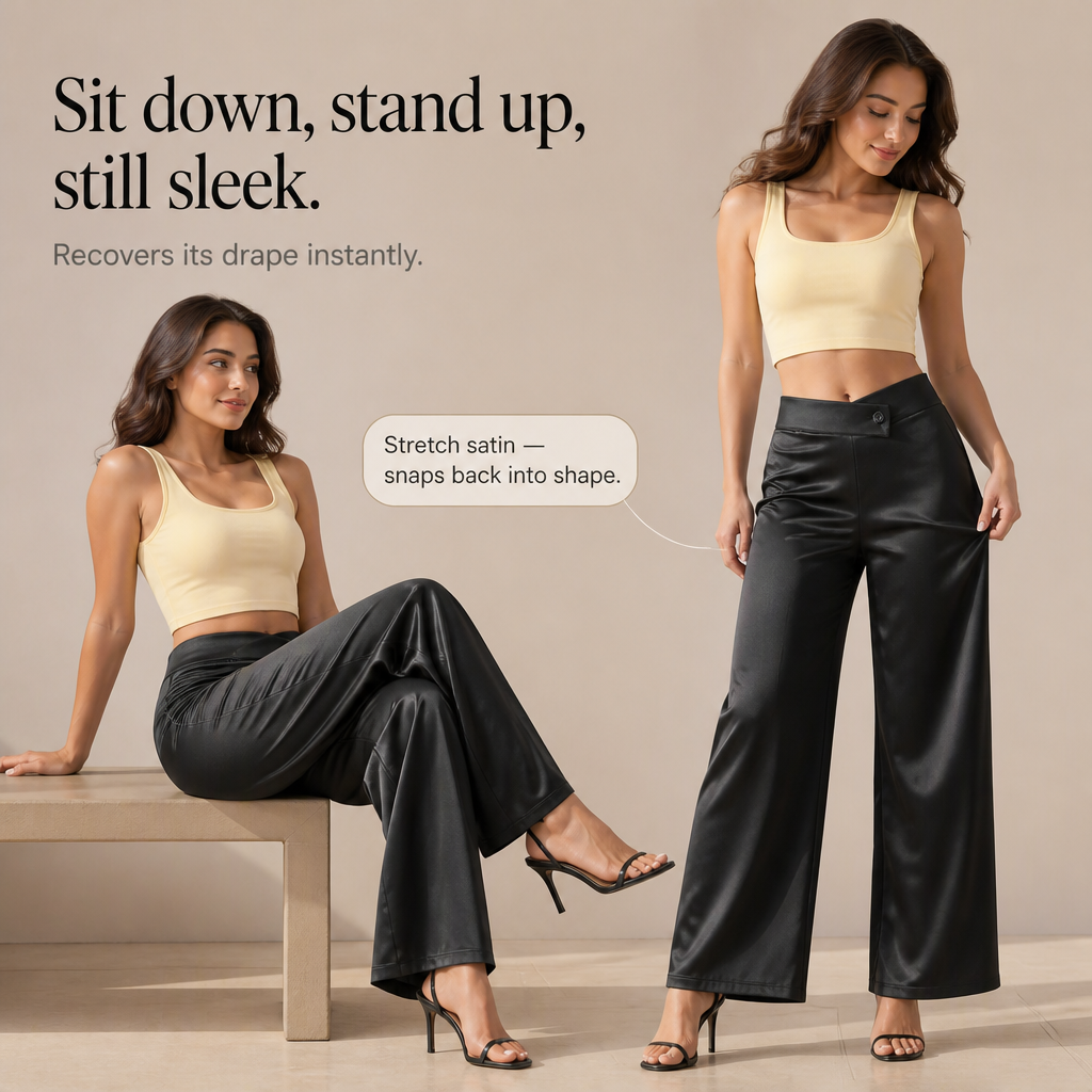 Damen Satinhose Asymmetrisch Weites Bein