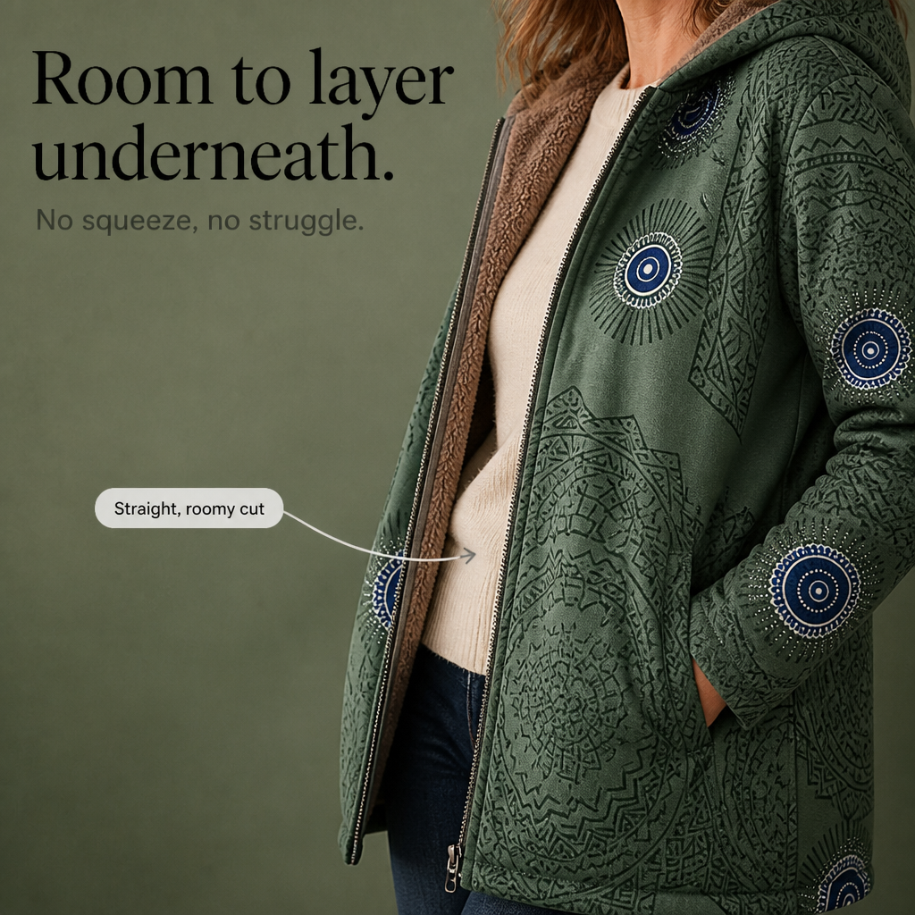 Damen Winterjacke Mit Blattmuster Und Kapuze