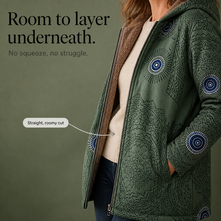 Damen Winterjacke Mit Blattmuster Und Kapuze