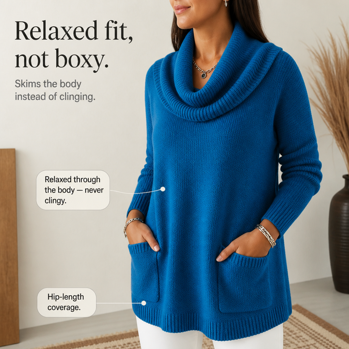 Damen Tunika Pullover Mit Wasserfallkragen