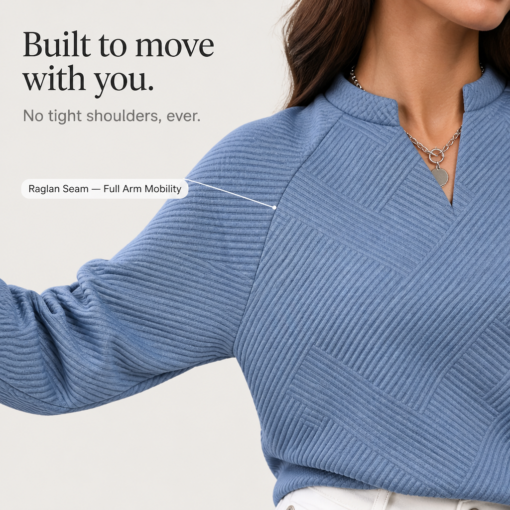 Stripewell | Damen Jacquard-Sweatshirt mit Streifen und V-Ausschnitt