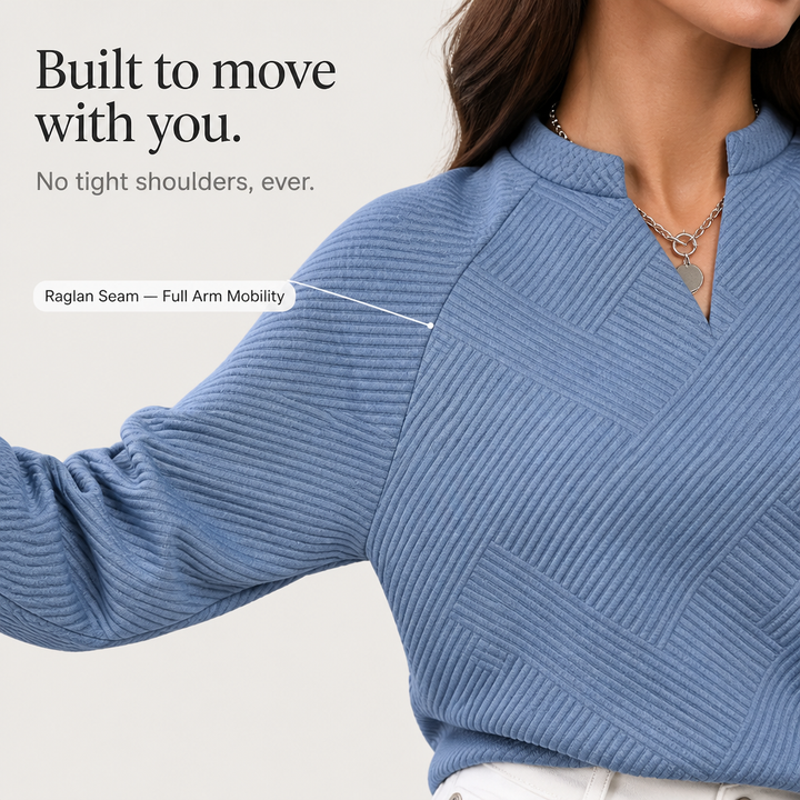 Stripewell | Damen Jacquard-Sweatshirt mit Streifen und V-Ausschnitt