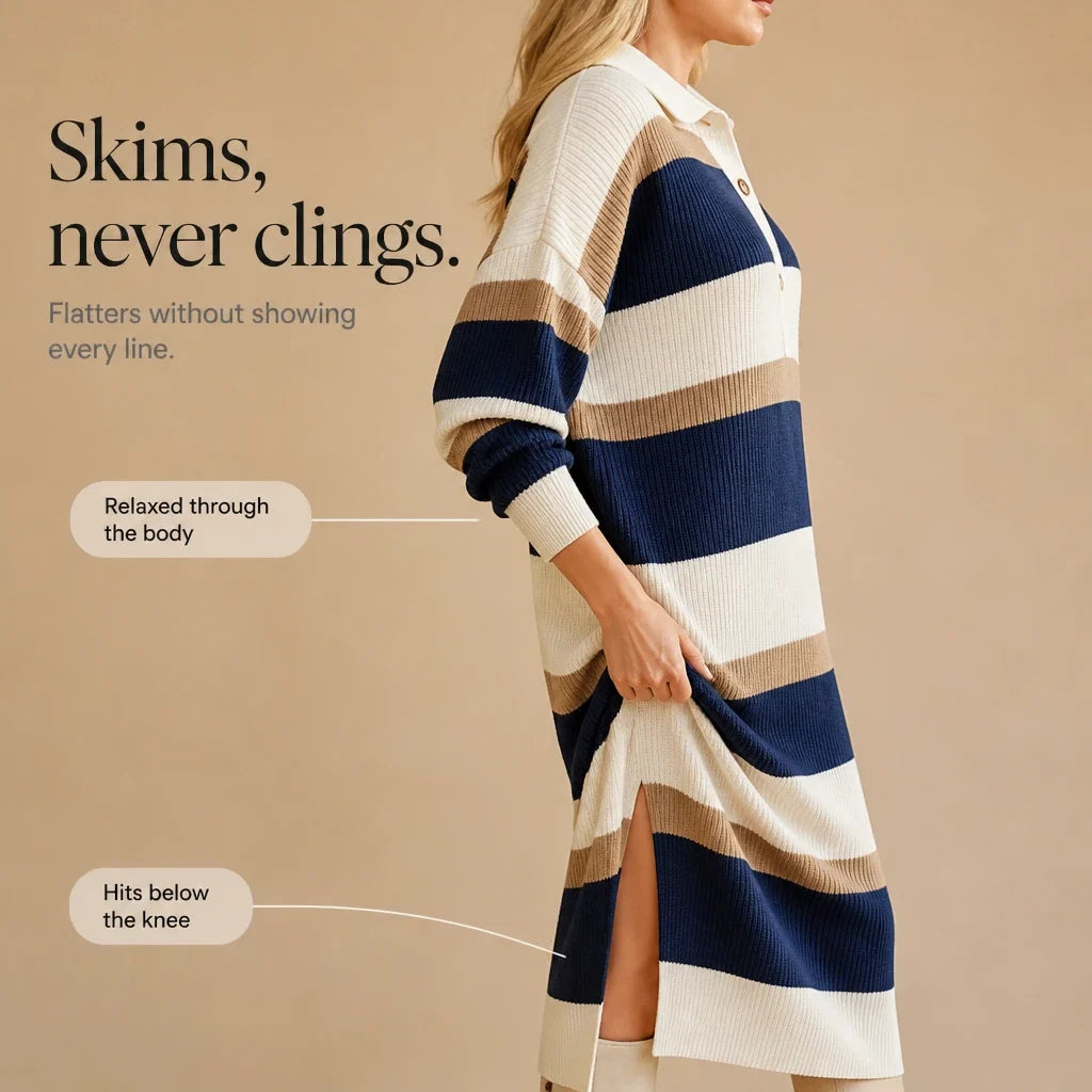 Strickkleid mit Polokragen und Streifen