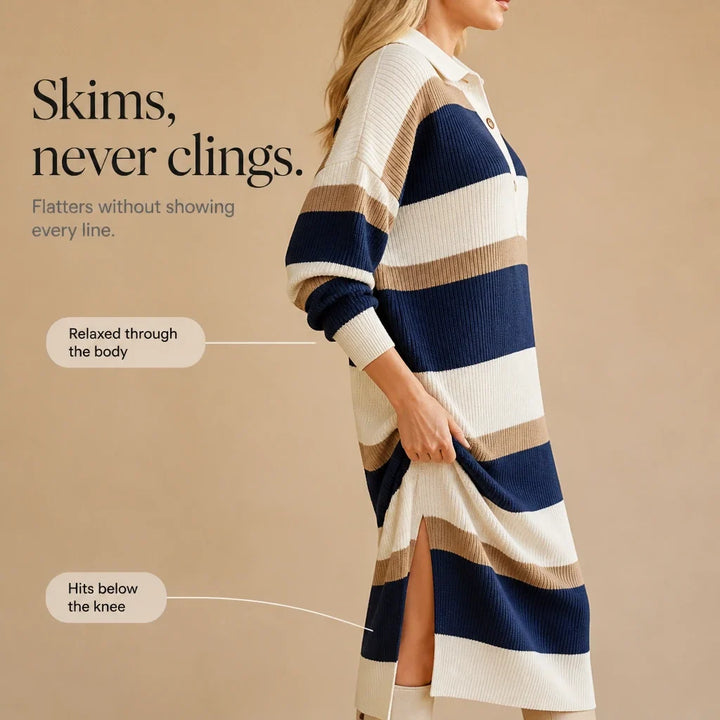 Strickkleid mit Polokragen und Streifen