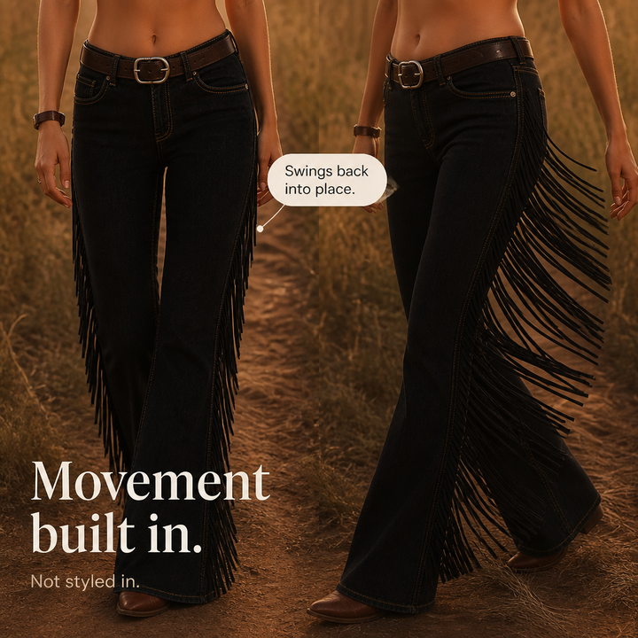 Damen Fransen Schlagjeans Western