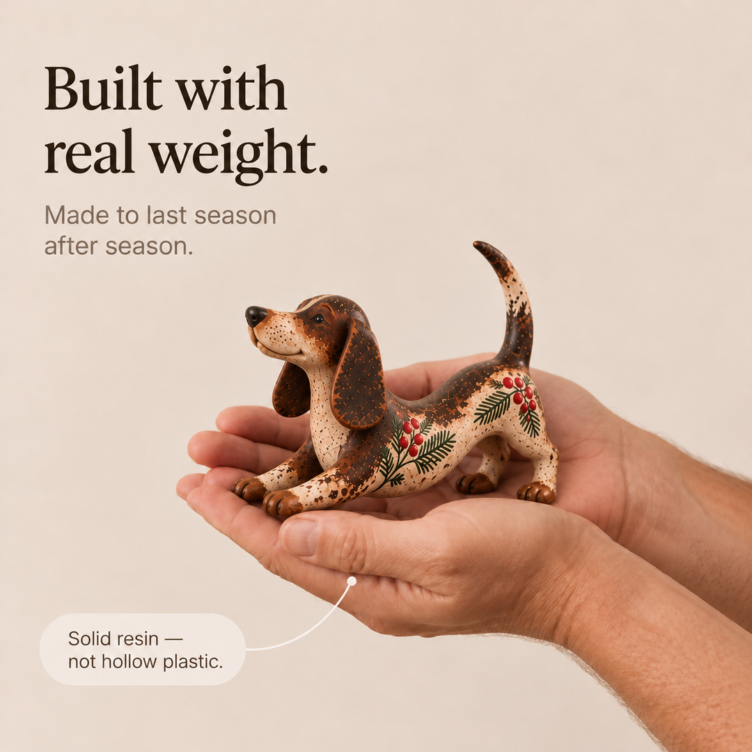 Holly Hound Dackel-Weihnachtsfigur aus Resin