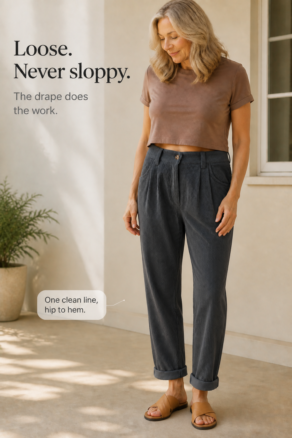 Damen Faltenhose Hohe Taille Weites Bein