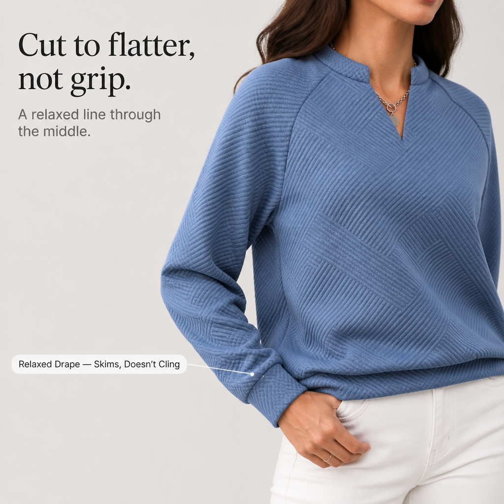 Stripewell | Damen Jacquard-Sweatshirt mit Streifen und V-Ausschnitt