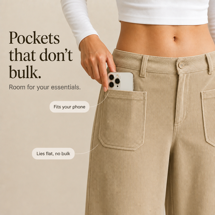 Damen Cordhose Hohe Taille Weites Bein Stretch