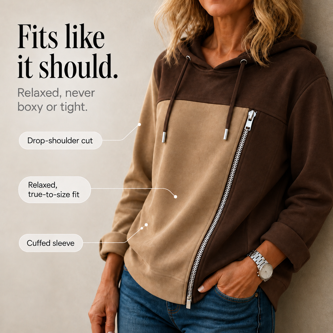 Damen Hoodie mit asymmetrischem Reißverschluss und Colorblock