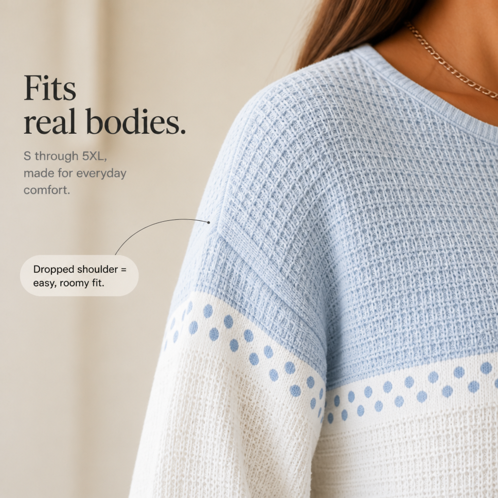 Damen Waffelstrick Henley Pullover Color Block
