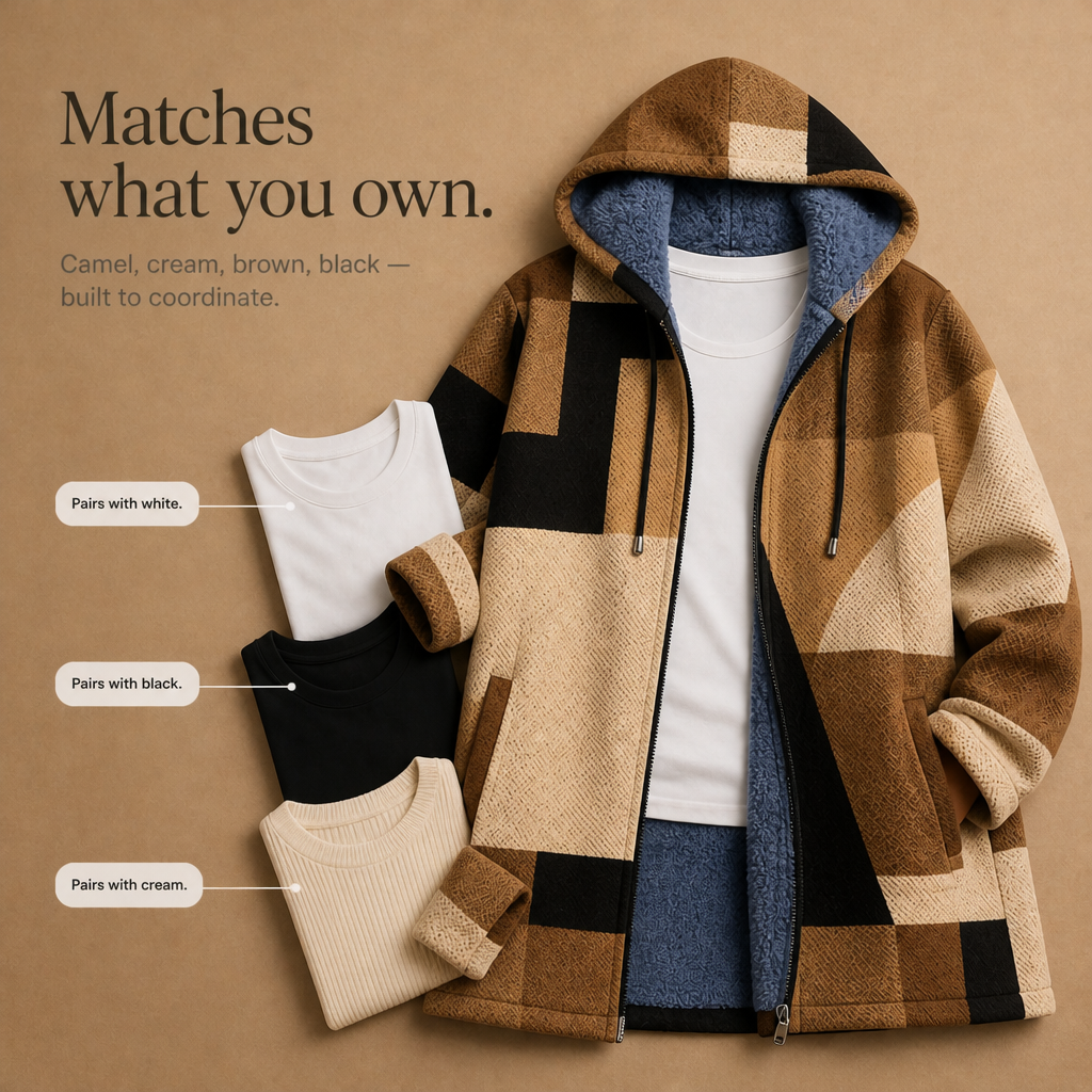 Patchwork Poise | Damen Kapuzenjacke mit geometrischem Colorblock