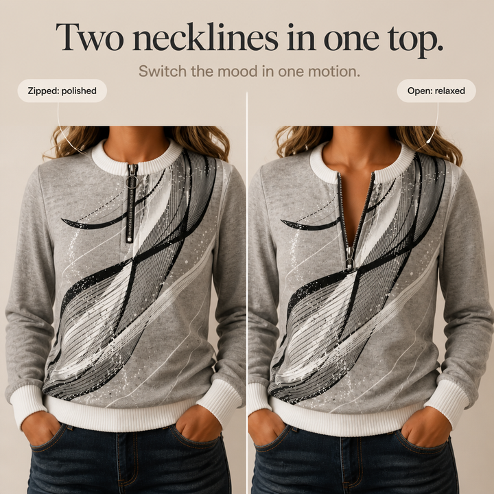 Lineora | Damen Half-Zip Sweatshirt mit abstraktem Druck