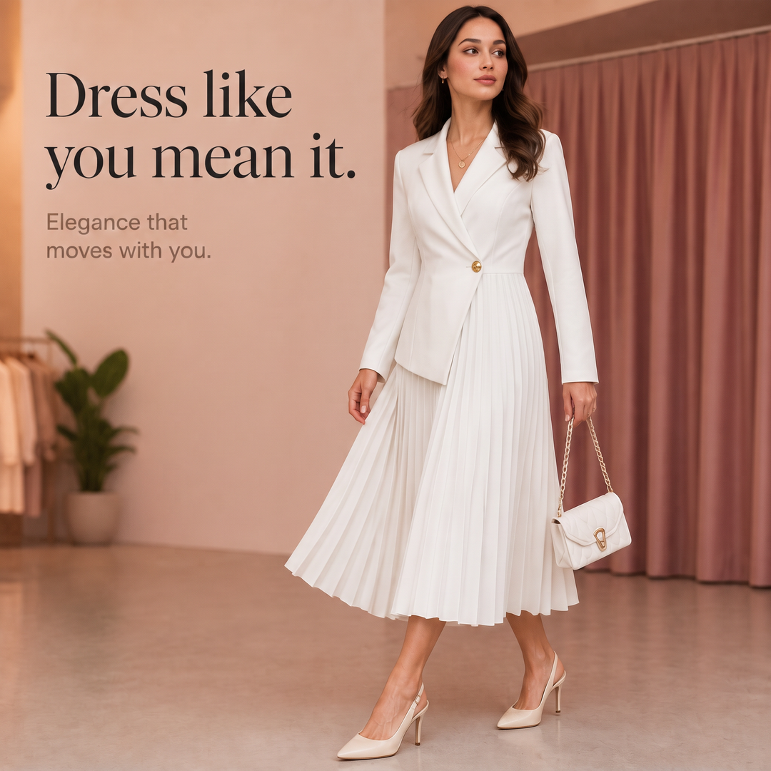 Damen Midikleid Mit Falten Und Knopfleiste