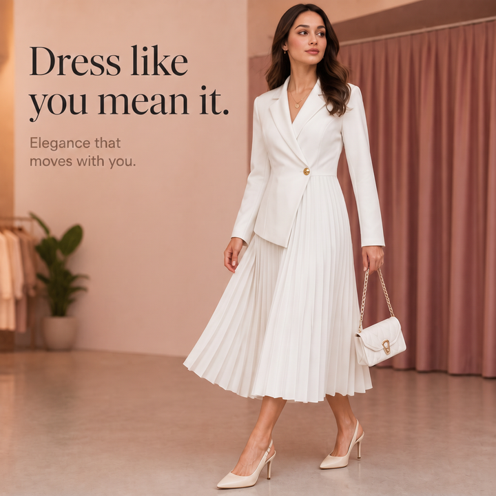 Damen Midikleid Mit Falten Und Knopfleiste
