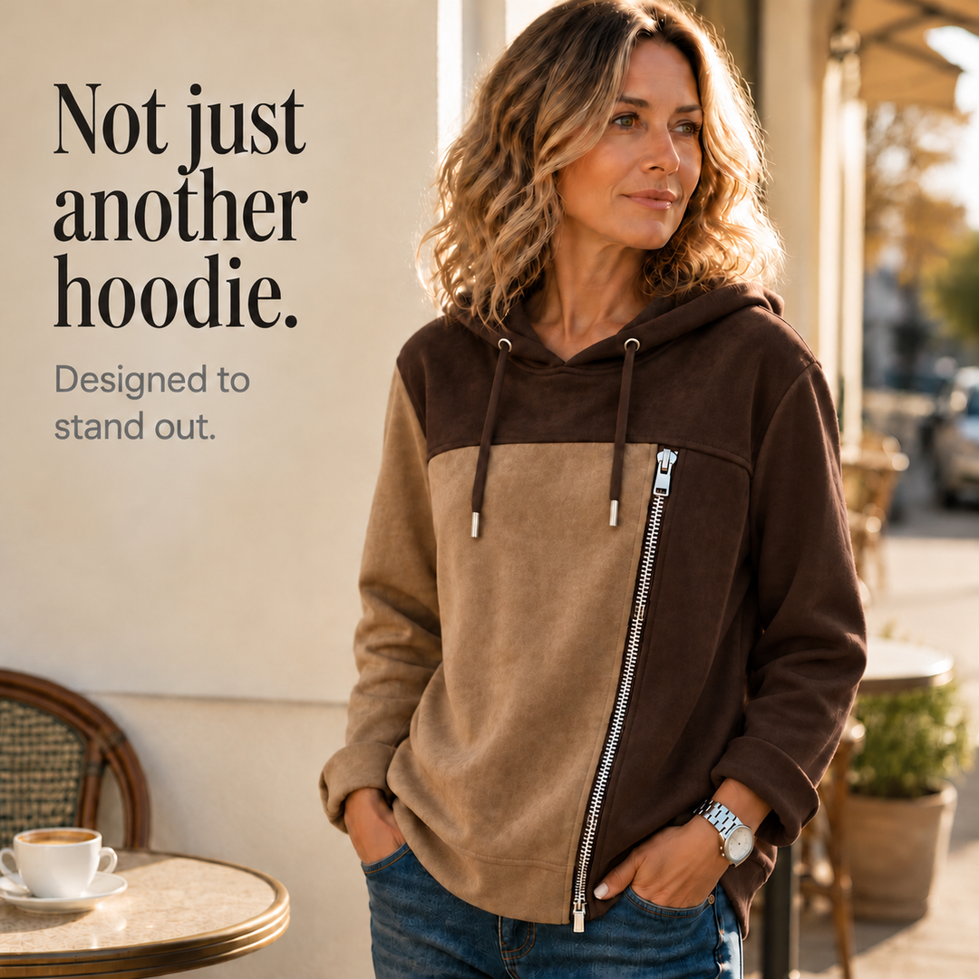 Damen Hoodie mit asymmetrischem Reißverschluss und Colorblock