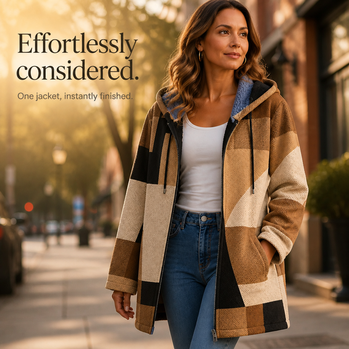 Patchwork Poise | Damen Kapuzenjacke mit geometrischem Colorblock