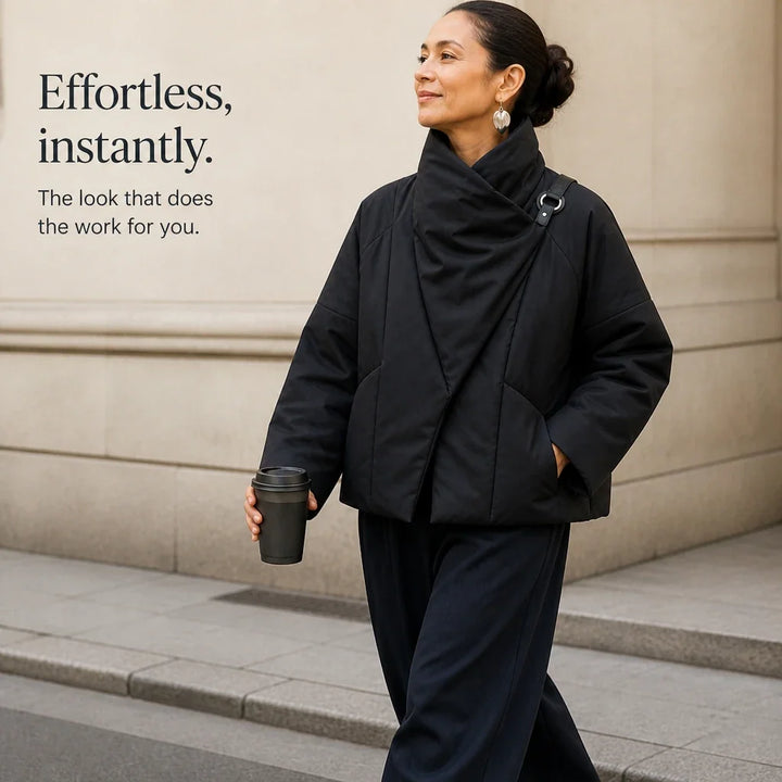 Steppjacke mit asymmetrischem Drapierungskragen