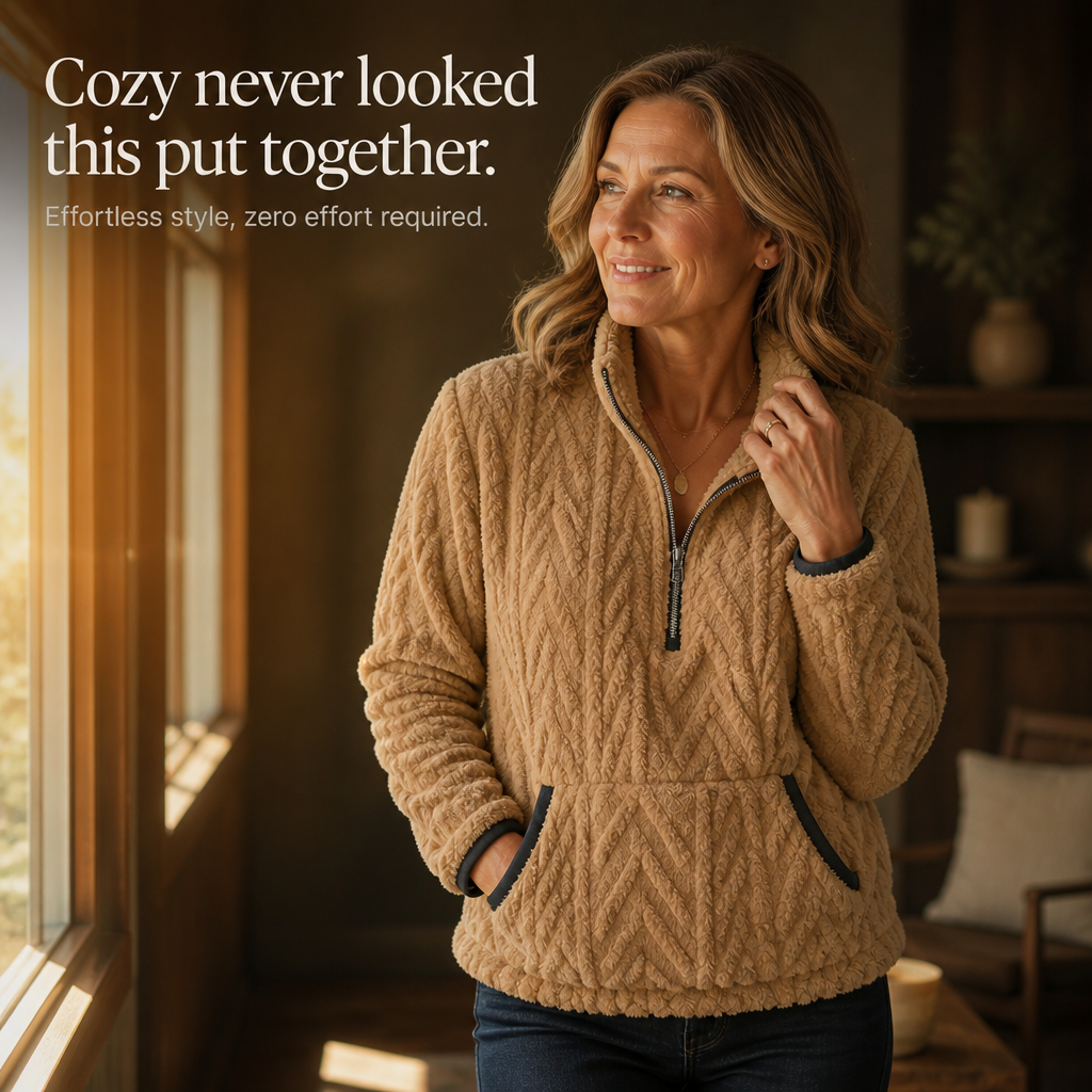 Plushly | Flauschiger Half-Zip Pullover mit Känguru-Tasche