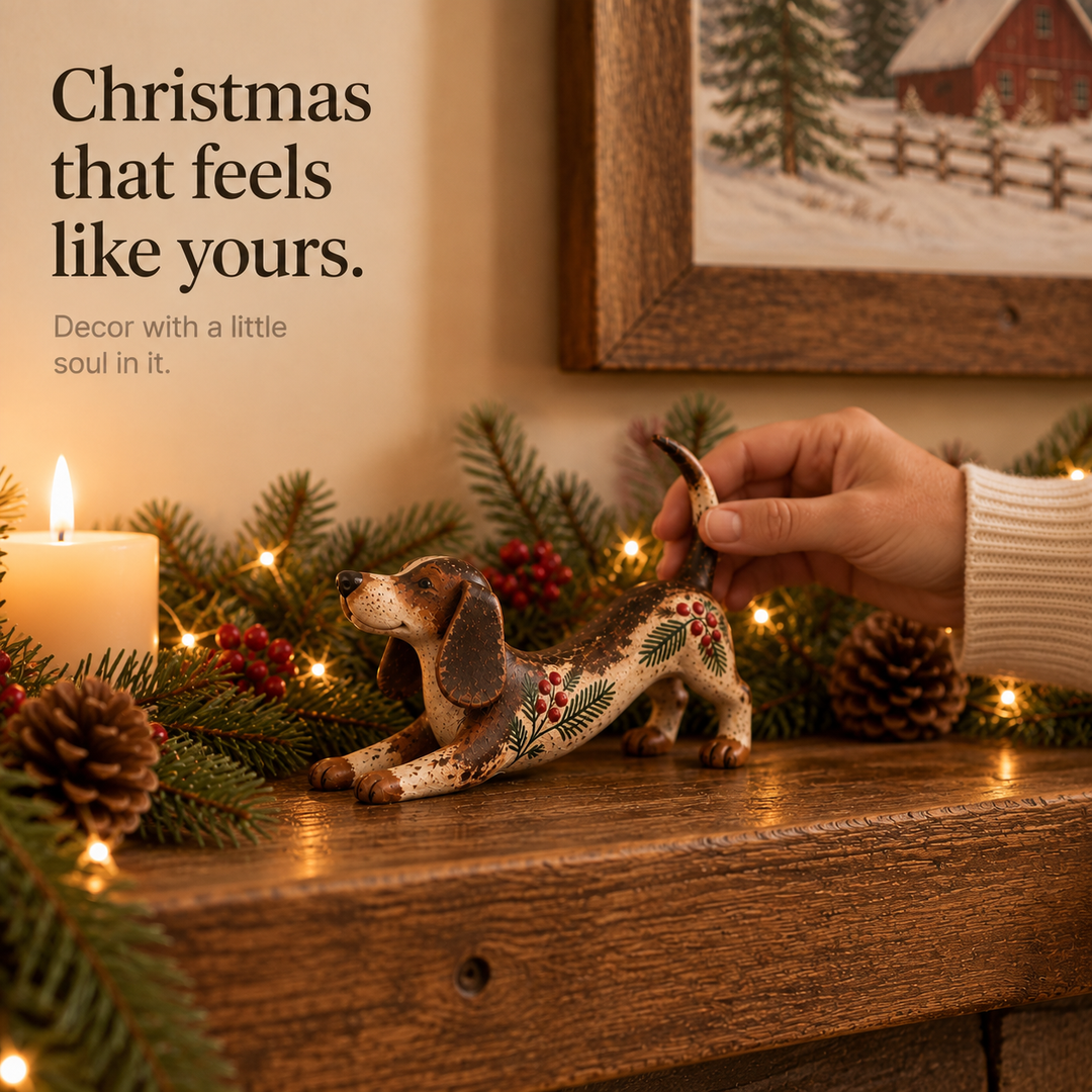 Holly Hound Dackel-Weihnachtsfigur aus Resin