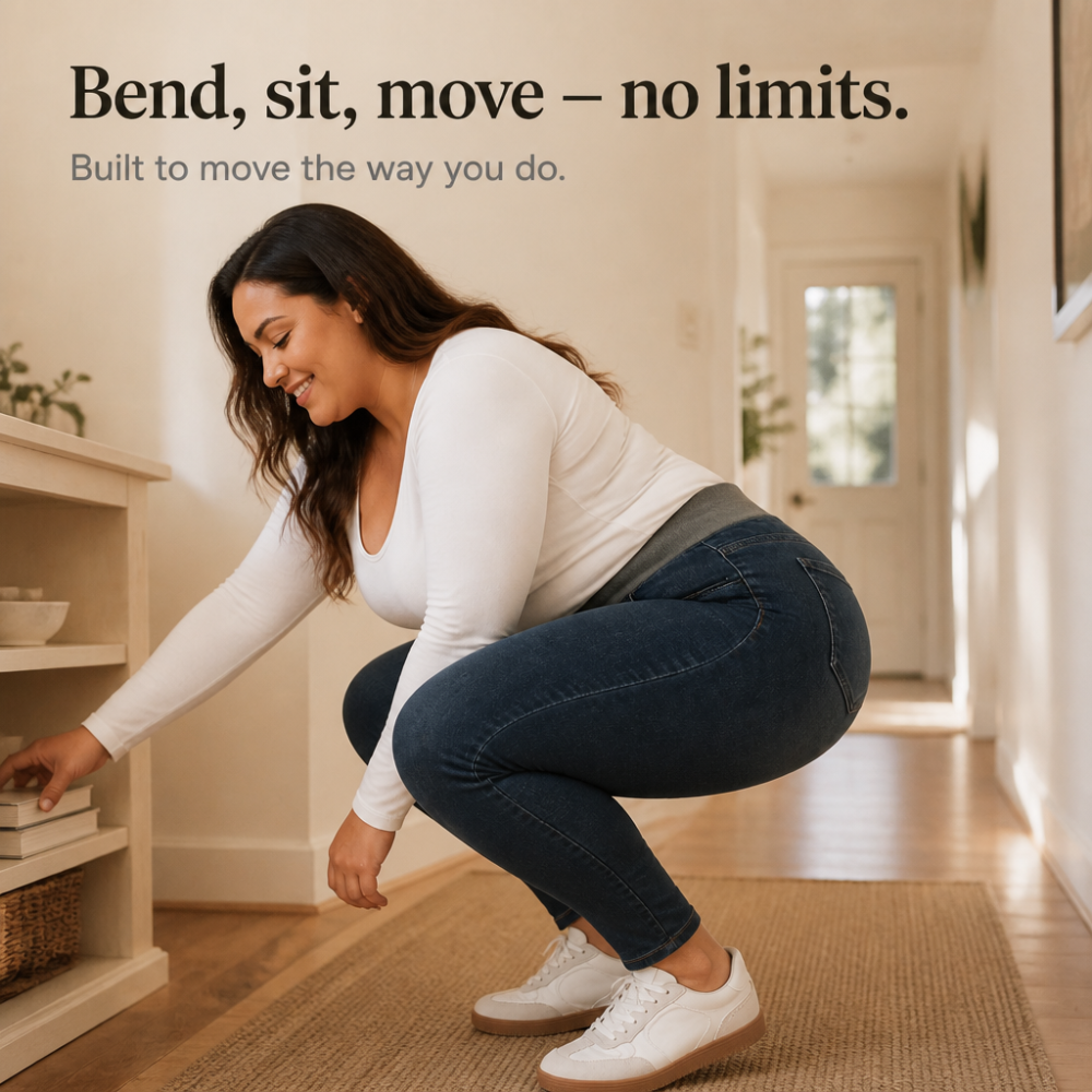 Damen Jeans Hohe Taille Stretch Zum Reinschlüpfen