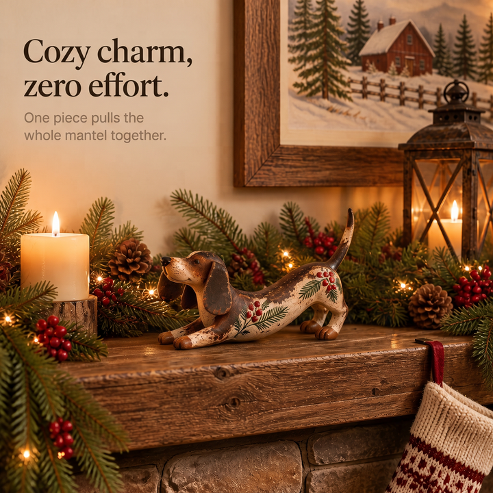 Holly Hound Dackel-Weihnachtsfigur aus Resin