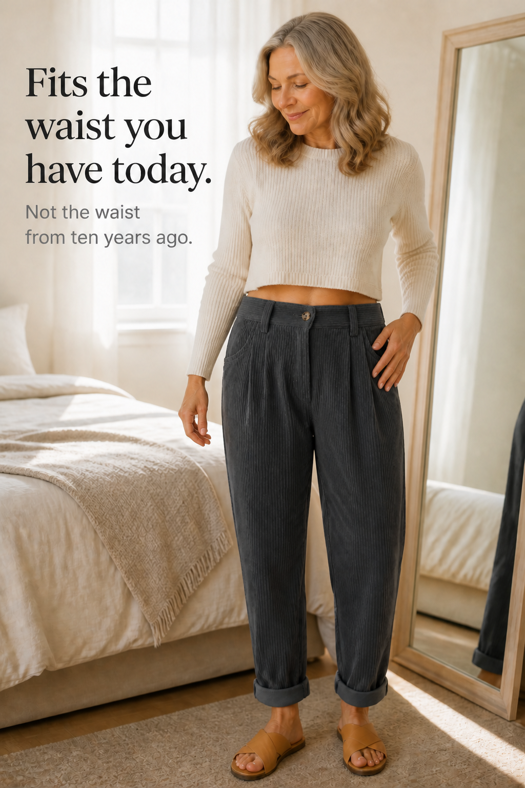 Damen Faltenhose Hohe Taille Weites Bein