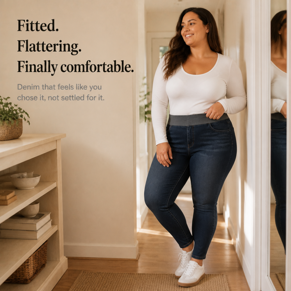 Damen Jeans Hohe Taille Stretch Zum Reinschlüpfen