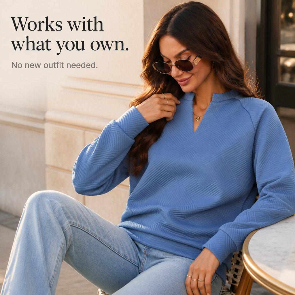 Stripewell | Damen Jacquard-Sweatshirt mit Streifen und V-Ausschnitt