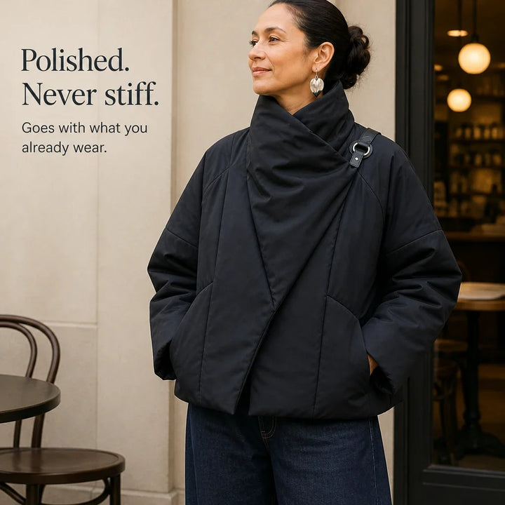 Steppjacke mit asymmetrischem Drapierungskragen