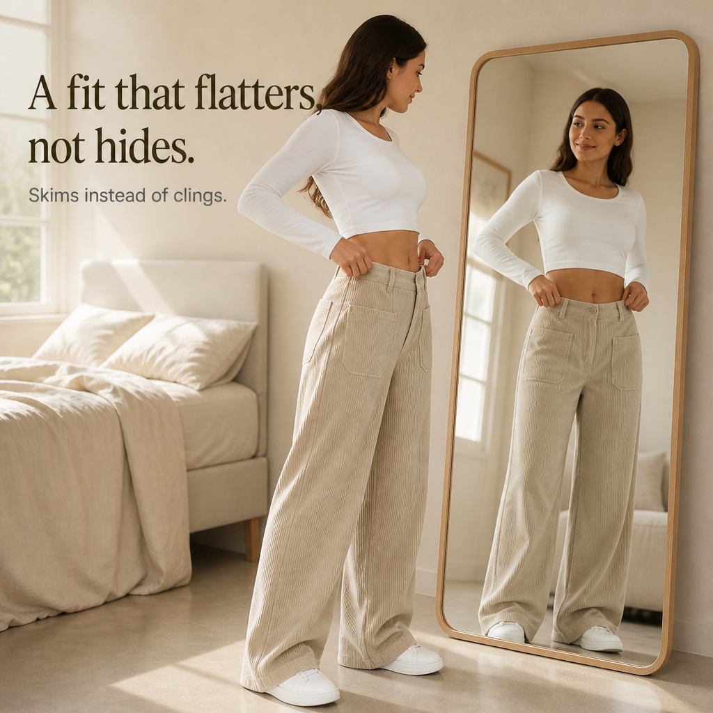 Damen Cordhose Hohe Taille Weites Bein Stretch