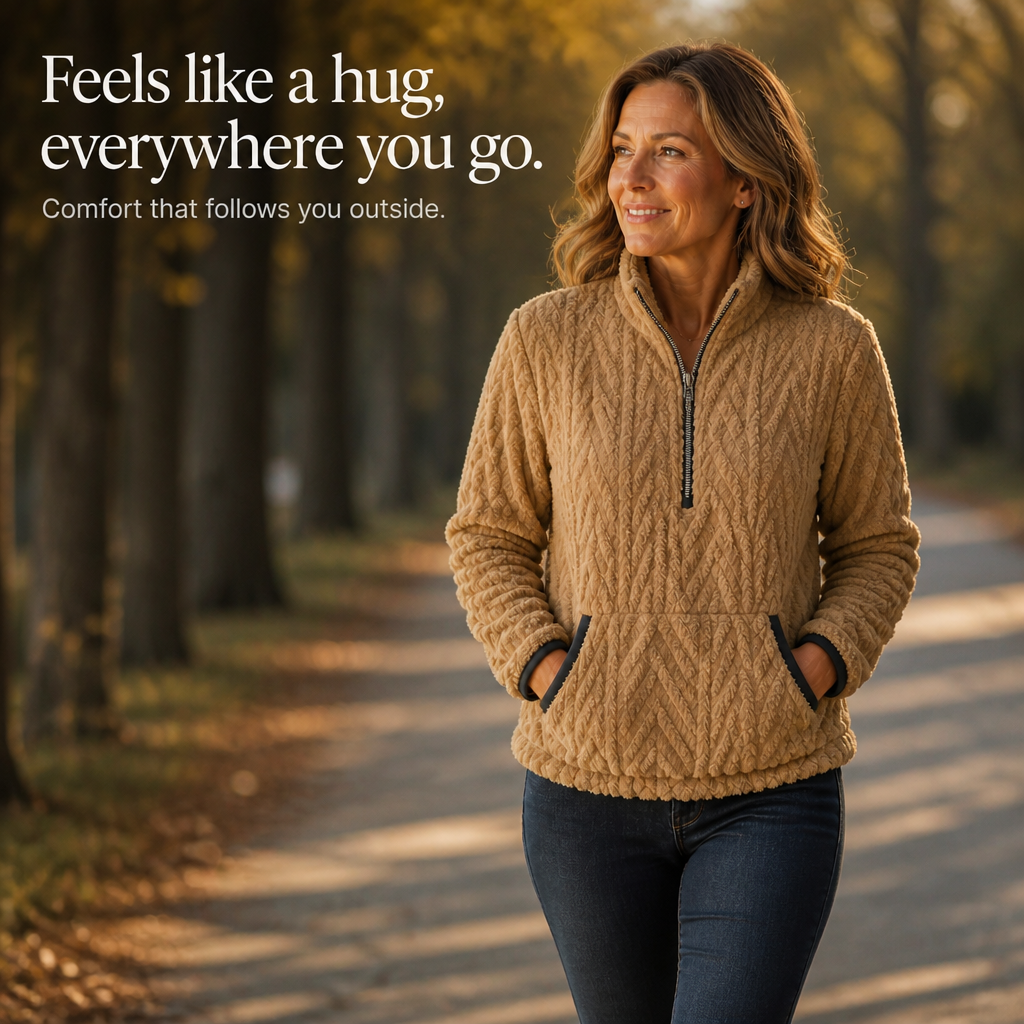 Plushly | Flauschiger Half-Zip Pullover mit Känguru-Tasche