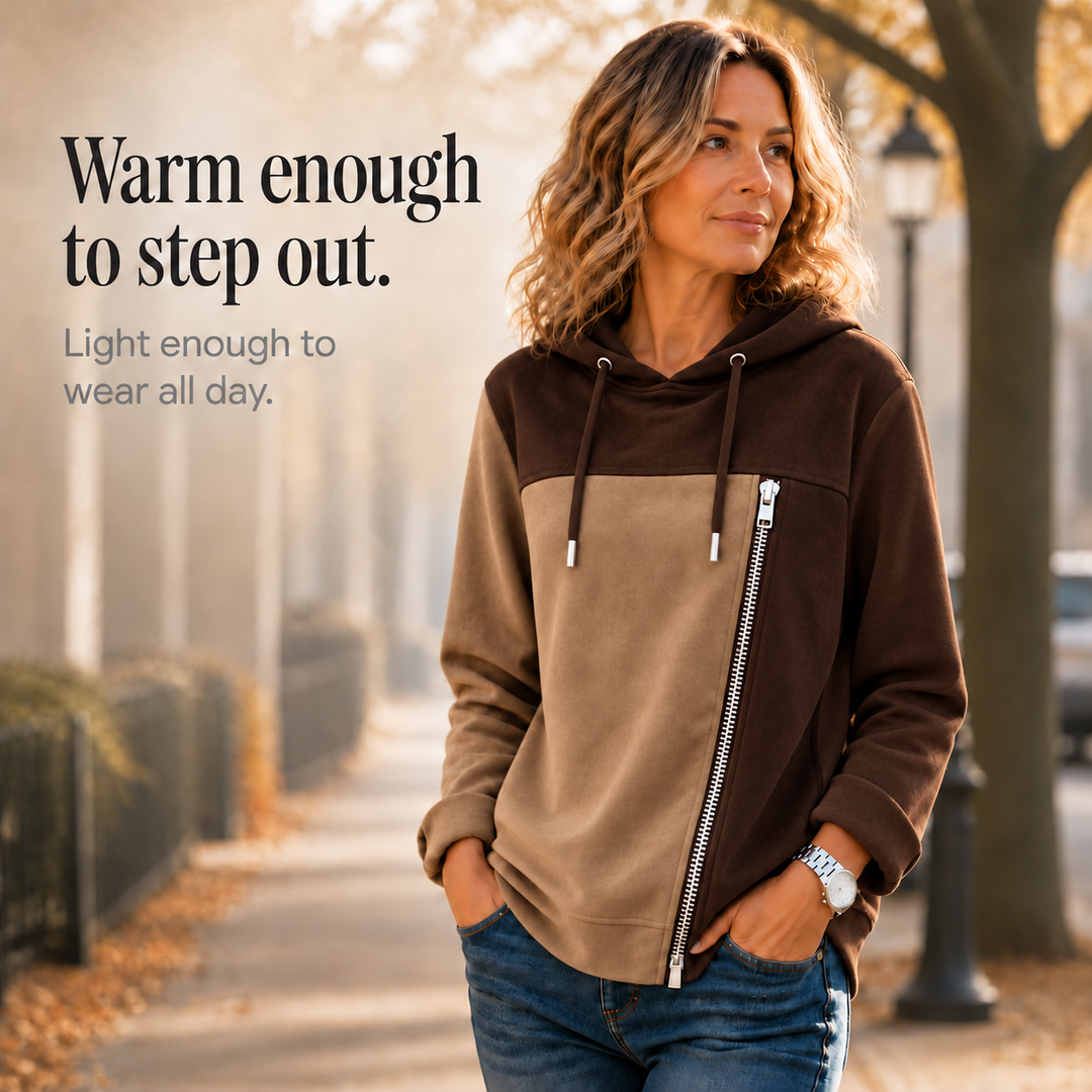 Damen Hoodie mit asymmetrischem Reißverschluss und Colorblock
