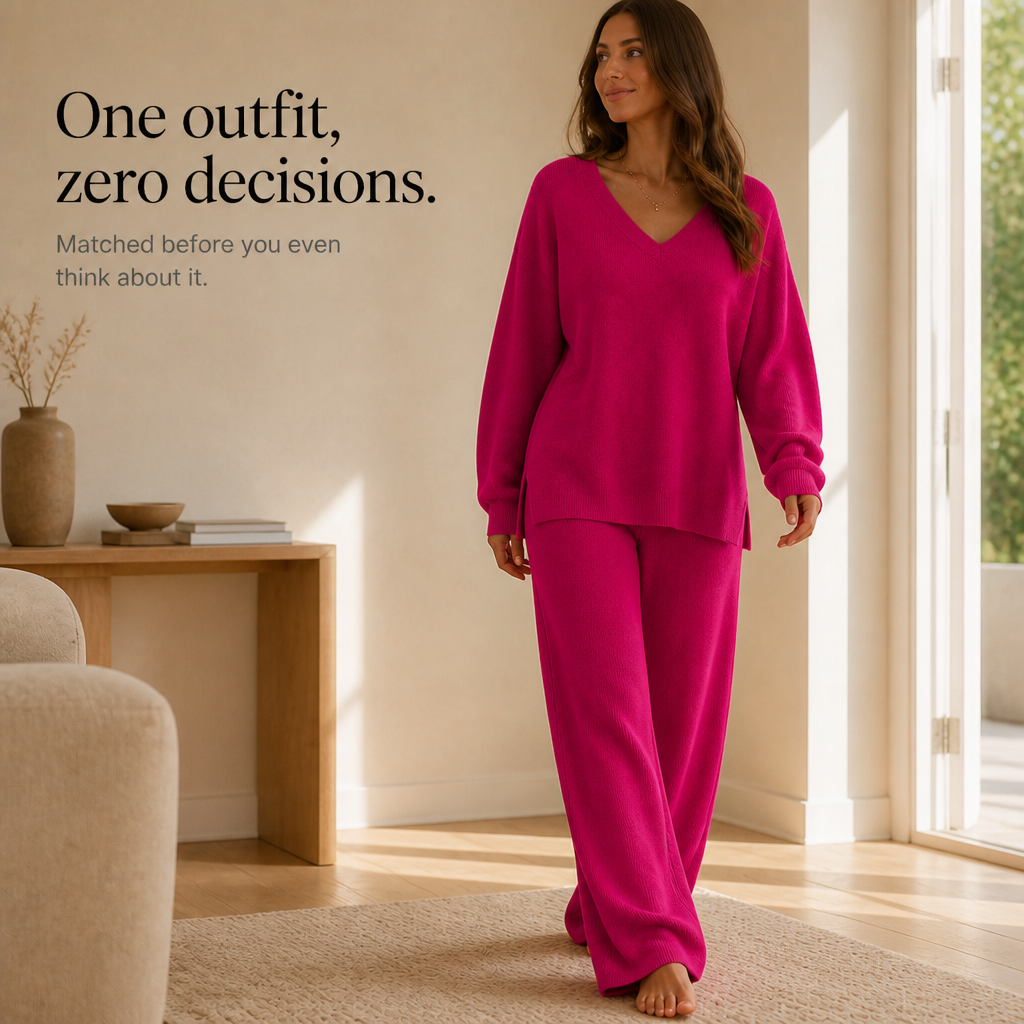 Damen Set V-Ausschnitt Pullover Und Weite Hose