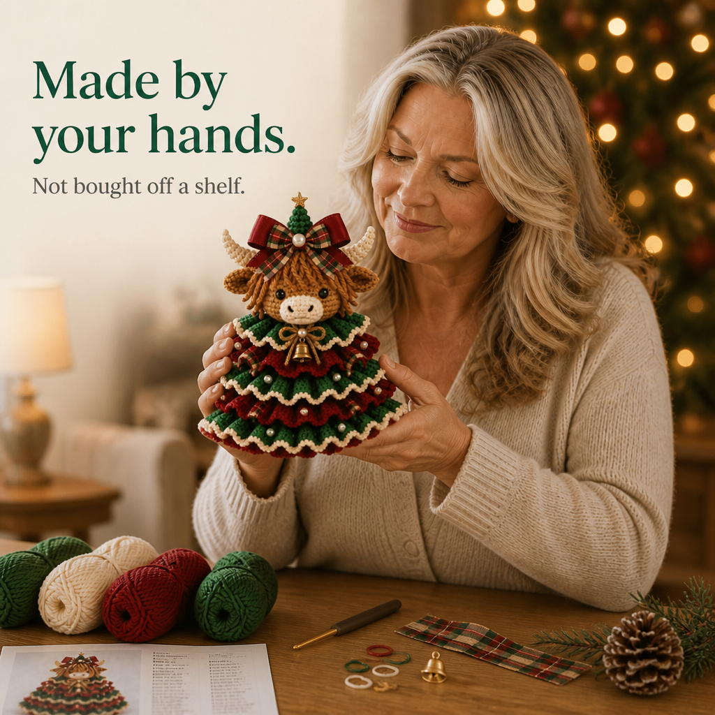 Weihnachtsornamente Set Gehäkelte Highland Kuh
