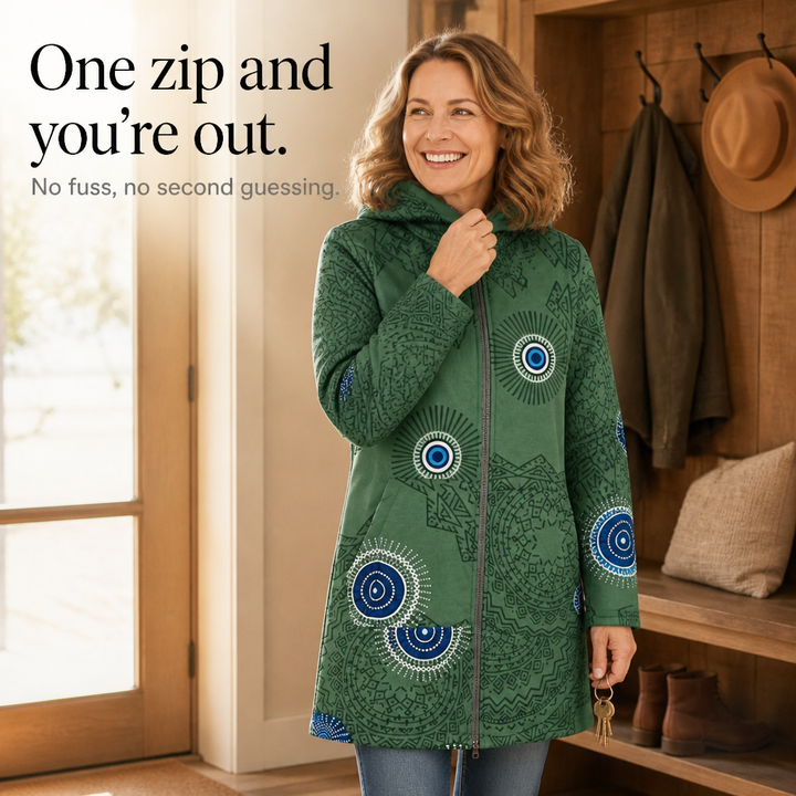Damen Winterjacke Mit Blattmuster Und Kapuze