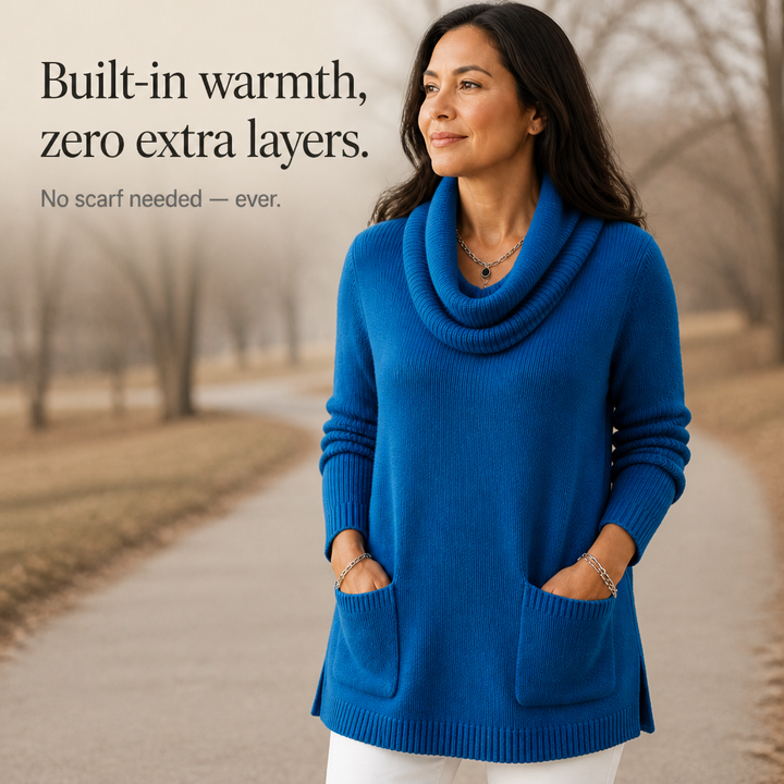 Damen Tunika Pullover Mit Wasserfallkragen