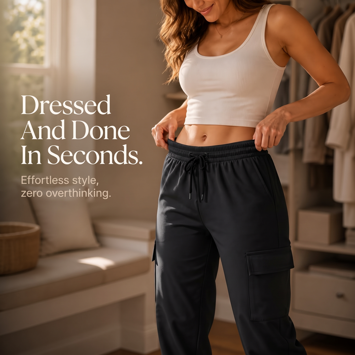 Damen Cargo Jogger Hohe Taille Weites Bein
