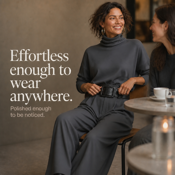 Damen Set Rollkragen Top Mit Hose Und Gürtel