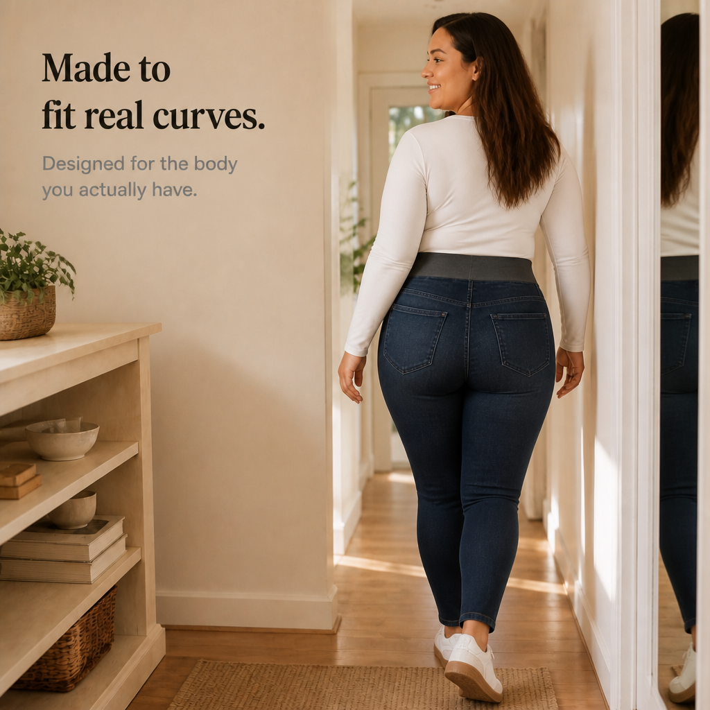 Damen Jeans Hohe Taille Stretch Zum Reinschlüpfen