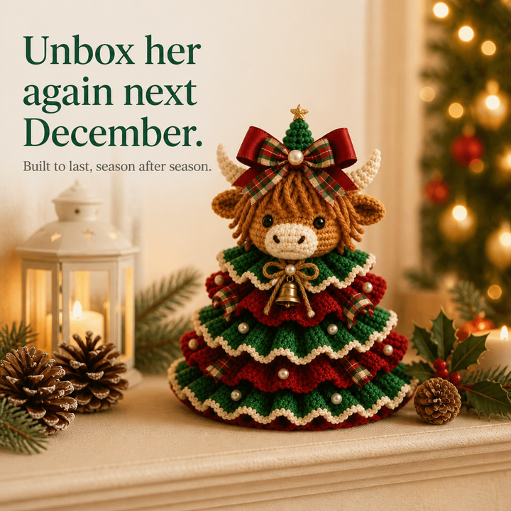 Weihnachtsornamente Set Gehäkelte Highland Kuh