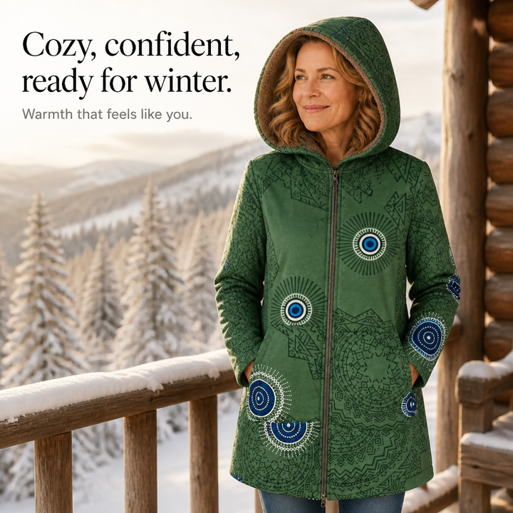 Damen Winterjacke Mit Blattmuster Und Kapuze