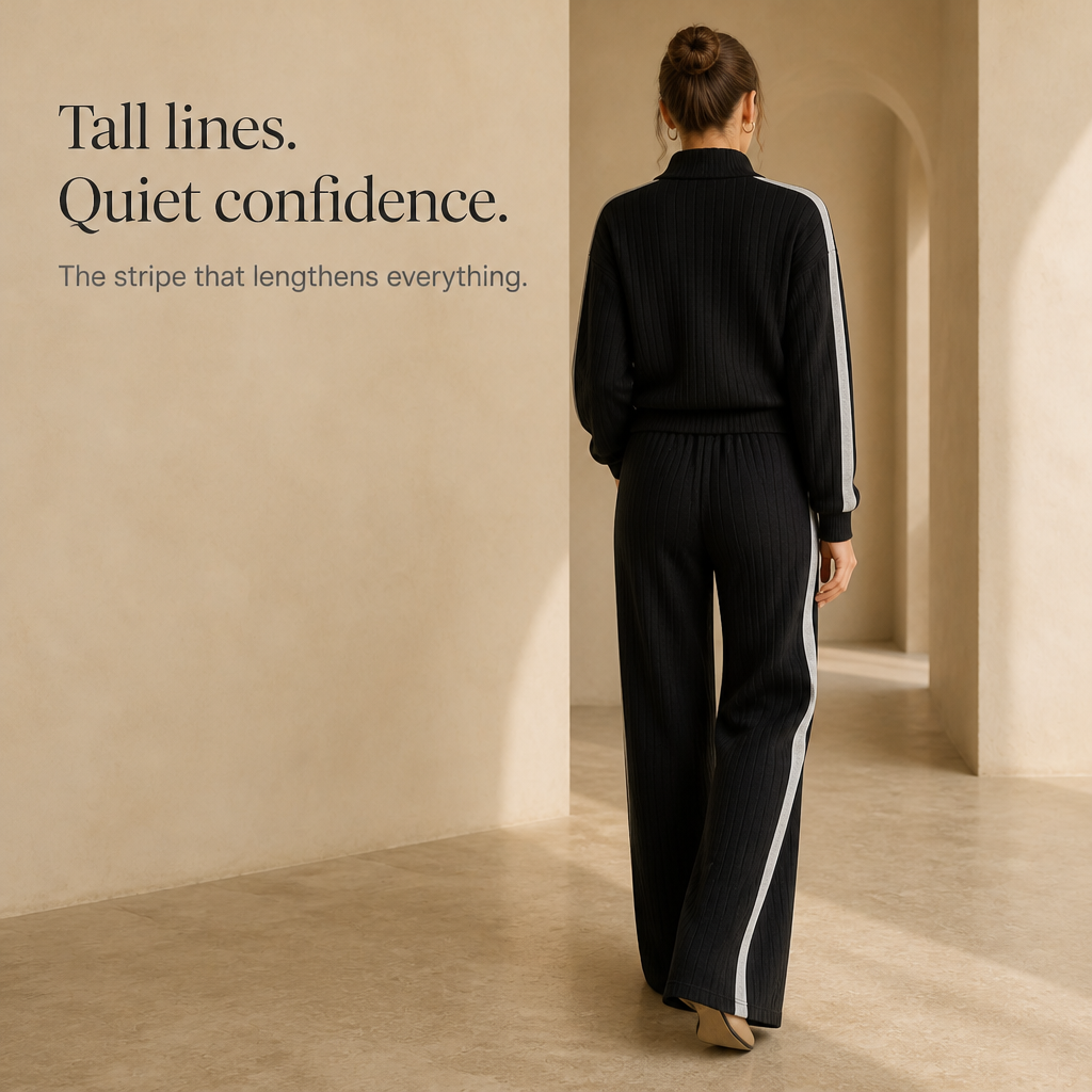 Damen Loungewear-Set geripptes Oberteil mit Halbreißverschluss und weiter Hose