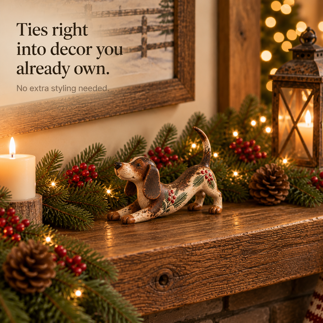 Holly Hound Dackel-Weihnachtsfigur aus Resin