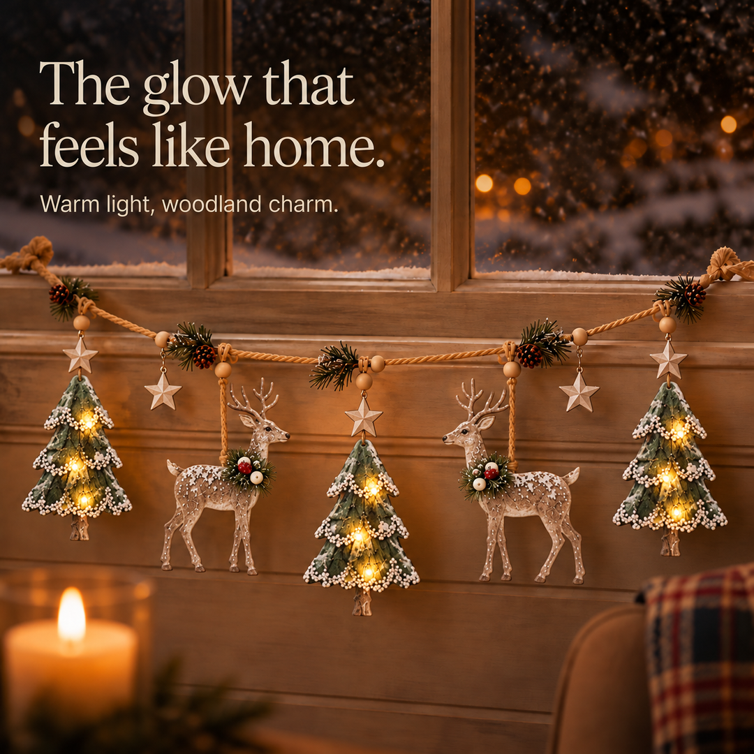 Woodland Glow | Weihnachts-Girlande mit Tannenzapfen und Hirsch